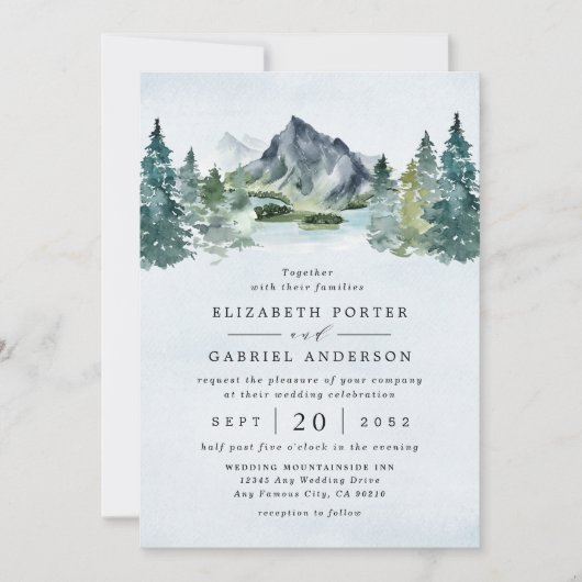 Waterverf Evergreen Rustic Tree Wedding Kaart (Voorkant)