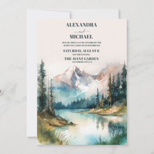 Waterverf Evergreen Rustic Tree Wedding Kaart (Voorkant)