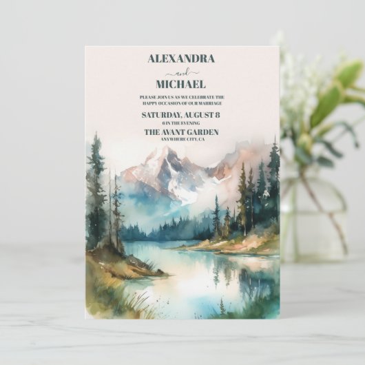 Waterverf Evergreen Rustic Tree Wedding Kaart (Staand voorkant)