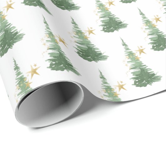 Waterverf Evergreen Tree met Gold Stars Cadeaupapier (Rol Hoek)