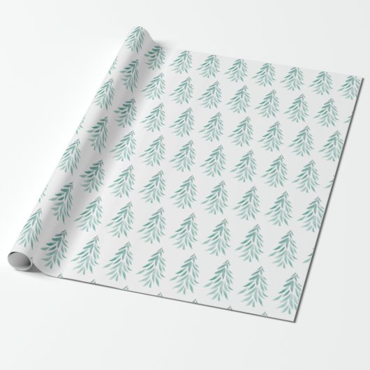 Waterverf Evergreen Trees Brushstrokes 3 Cadeaupapier (Uitgerold)