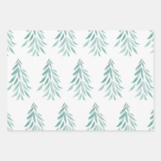 Waterverf Evergreen Trees Brushstrokes 3 Inpakpapier Vel (Voorkant 3)