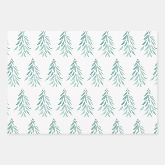 Waterverf Evergreen Trees Brushstrokes 3 Inpakpapier Vel (Voorkant 2)