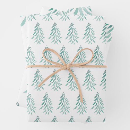 Waterverf Evergreen Trees Brushstrokes 3 Inpakpapier Vel (In situ)