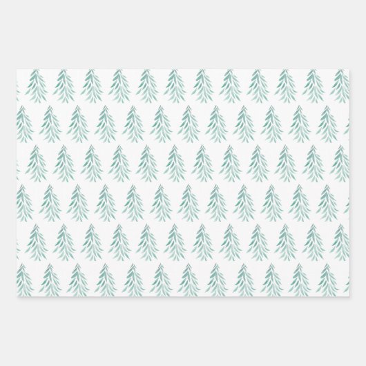 Waterverf Evergreen Trees Brushstrokes 3 Inpakpapier Vel (Voorkant)