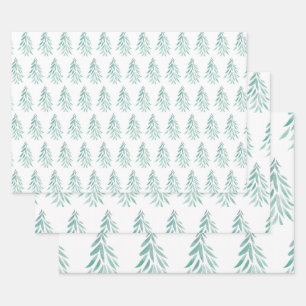 Waterverf Evergreen Trees Brushstrokes 3 Inpakpapier Vel