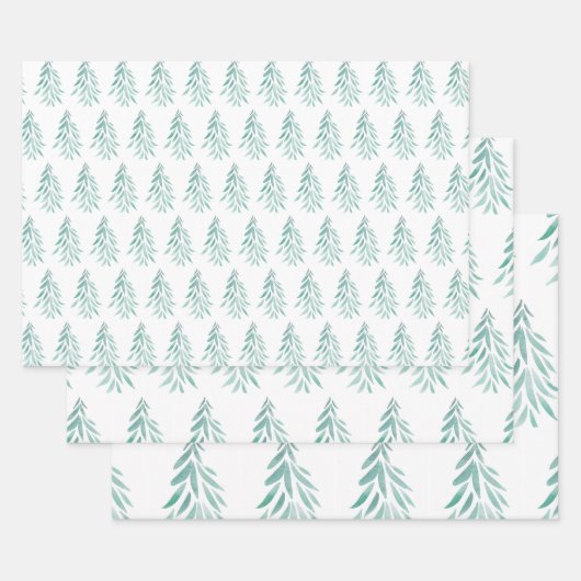 Waterverf Evergreen Trees Brushstrokes 3 Inpakpapier Vel (Set)