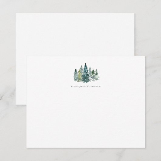 Waterverf Evergreen Trees - Kaart voor persoonlijk (Voorkant / Achterkant)