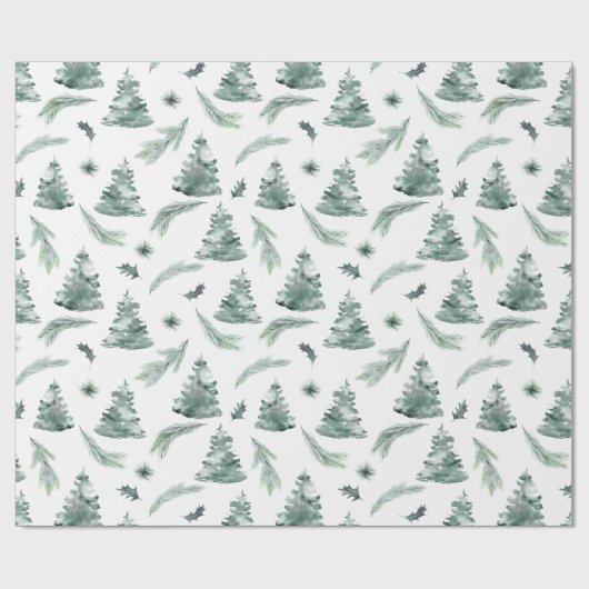 Waterverf Evergreen Winter Greenery Cadeaupapier (Vlak)