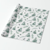 Waterverf Evergreen Winter Greenery Cadeaupapier (Uitgerold)
