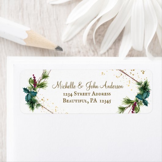 Waterverf Evergreens Gold Lijst Kerstmis Etiket (Insitu)