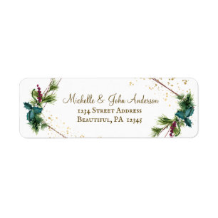 Waterverf Evergreens Gold Lijst Kerstmis Etiket