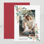 Waterverf Evergreens, Green and Gold, Large Photo Feestdagenkaart (Voorkant / Achterkant)