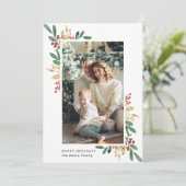 Waterverf Evergreens, Green and Gold, Large Photo Feestdagenkaart (Staand voorkant)