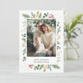 Waterverf Evergreens, Green Gold, Single Photo Feestdagenkaart (Staand voorkant)