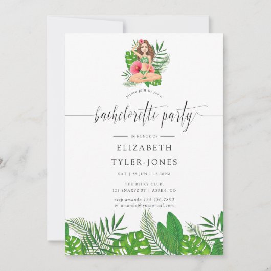 Waterverf Exotic Aloha Luau Bachelorette Party Kaart (Voorkant)