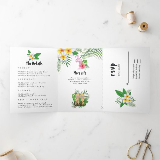 Waterverf Exotic Aloha Luau Bachelorette Weekend Drieluik Uitnodiging (Binnen)