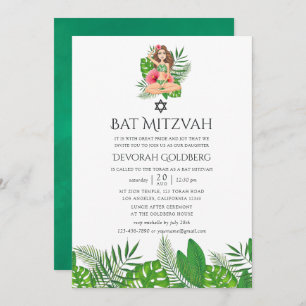 Waterverf Exotic Aloha Luau Bat Mitzvah Kaart