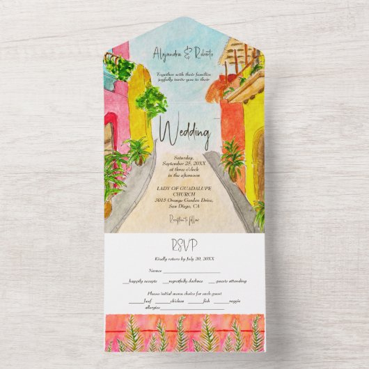 Waterverf Exotic Bird Lush Garden Wedding All In One Uitnodiging (Binnen)