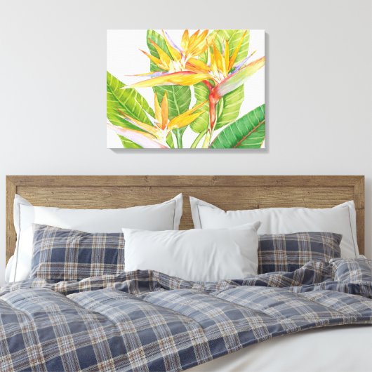Waterverf exotische bloemen canvas afdruk (Insitu (Slaapkamer))