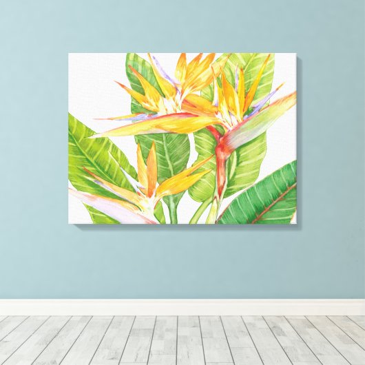 Waterverf exotische bloemen canvas afdruk (Insitu (Houten vloer))