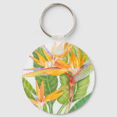 Waterverf exotische bloemen sleutelhanger (Voorkant)