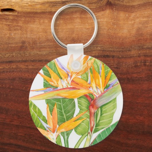Waterverf exotische bloemen sleutelhanger (Voorkant)