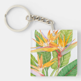 Waterverf exotische bloemen sleutelhanger