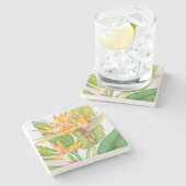 Waterverf exotische bloemen stenen onderzetter (Zijkant)