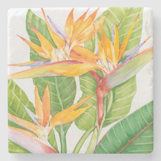 Waterverf exotische bloemen stenen onderzetter (Voorkant)