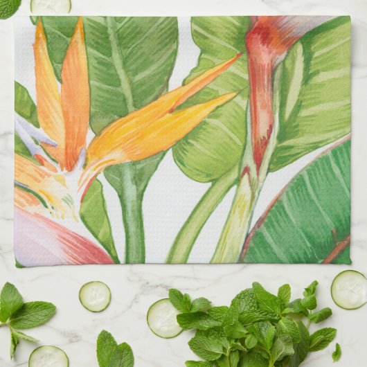 Waterverf exotische bloemen theedoek (Gevouwen)