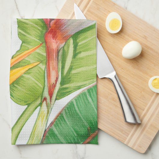 Waterverf exotische bloemen theedoek (Quarter Fold)