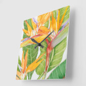 Waterverf exotische bloemen vierkante klok (Hoek)