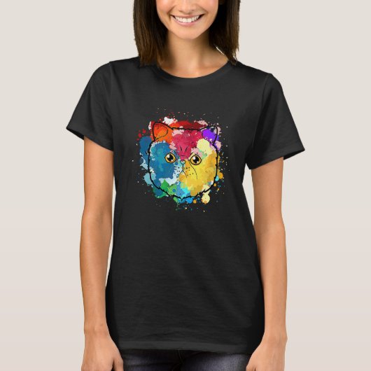 Waterverf Exotische Korthaar Kat Moeder Splat Verf T-shirt (Voorkant)