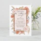 Waterverf Faded Floral Foliage BOHO Pampas Grass Kaart (Staand voorkant)