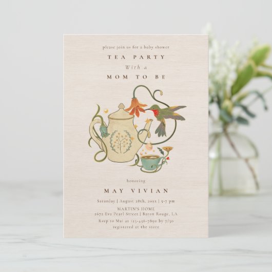 Waterverf Faecore bloementhee Party Baby shower Kaart (Staand voorkant)