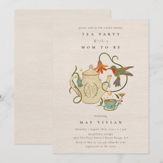 Waterverf Faecore bloementhee Party Baby shower Kaart (Voorkant / Achterkant)