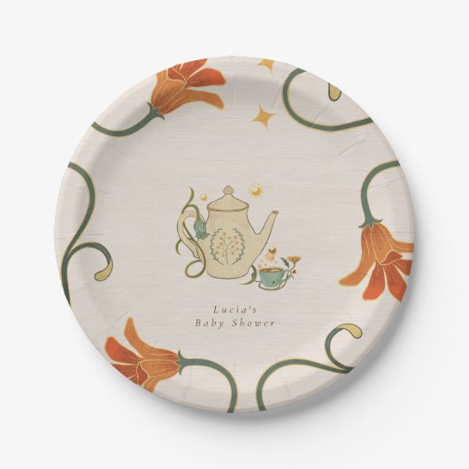 Waterverf Faecore bloementhee Party Baby shower Papieren Bordje (Voorkant)