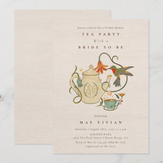 Waterverf Faecore bloementhee Party Vrijgezellenfe Kaart (Voorkant / Achterkant)