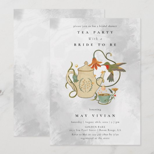 Waterverf Faecore bloementhee Party Vrijgezellenfe Kaart (Voorkant / Achterkant)