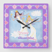 Waterverf Fairies Lavender Girls Vierkante Klok (Voorkant)