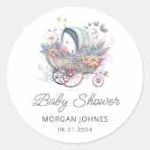 Waterverf Fairy Baby Kinderwagen Douche Ronde Sticker (Voorkant)