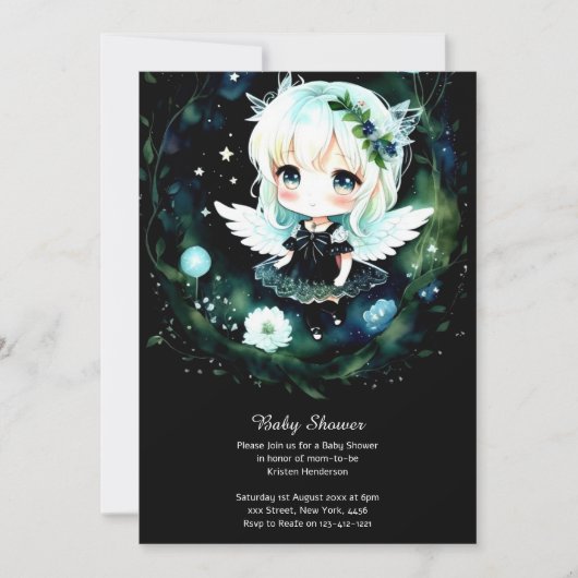 Waterverf Fairy Baby shower Uitnodiging (Voorkant)