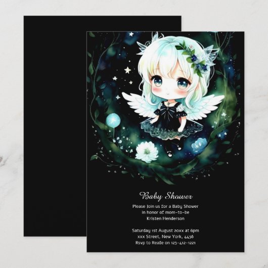 Waterverf Fairy Baby shower Uitnodiging (Voorkant / Achterkant)