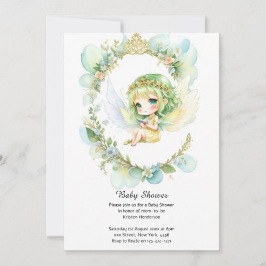 Waterverf Fairy Baby shower Uitnodiging (Voorkant)