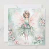 Waterverf Fairy bloemen roze en mint Feestdagenkaart (Voorkant)