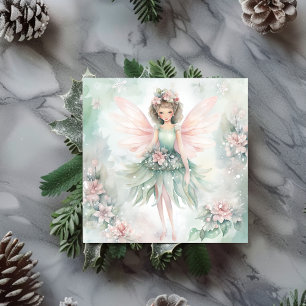 Waterverf Fairy bloemen roze en mint Feestdagenkaart