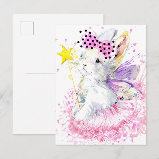 Waterverf Fairy Bunny Briefkaart (Voorkant / Achterkant)