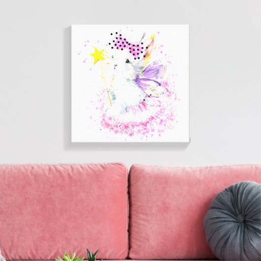 Waterverf Fairy Bunny Canvas Afdruk (Insitu (Woonkamer))