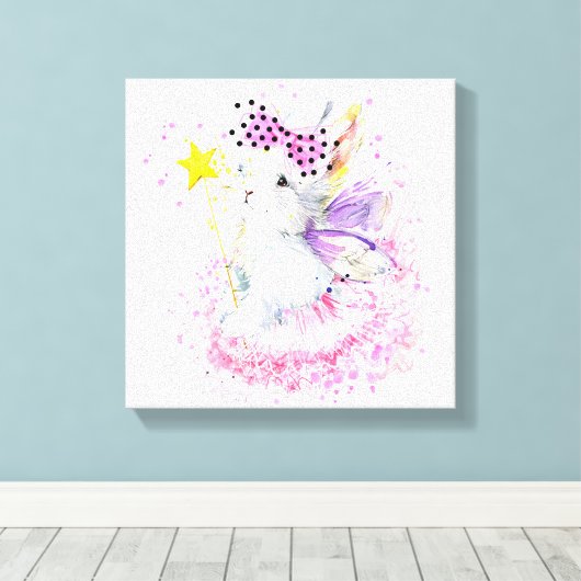Waterverf Fairy Bunny Canvas Afdruk (Insitu (Houten vloer))